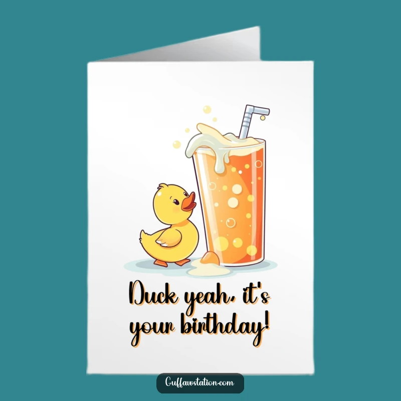 Funny Free Printable Birthday Card: Curious Ducky Soda Sip, Downloadable Humor Gift