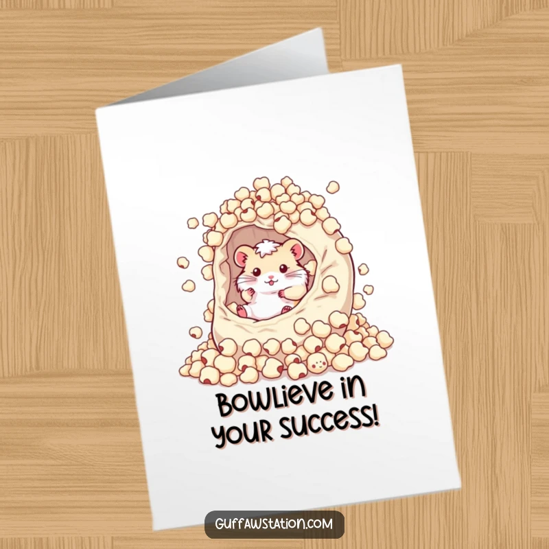 Funny free printable congratulations card: A hamster joyfully rolls around in a massive bowl overflowing with colorful cereal.