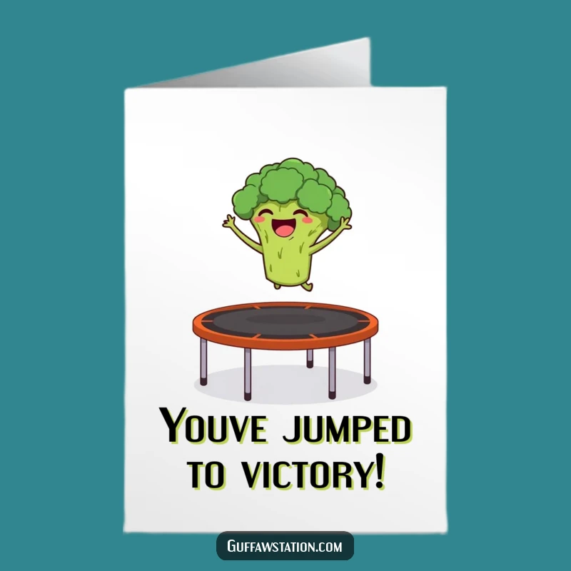 Free Printable Broccoli Congrats Card: Giggling Jump Humorous Downloadable