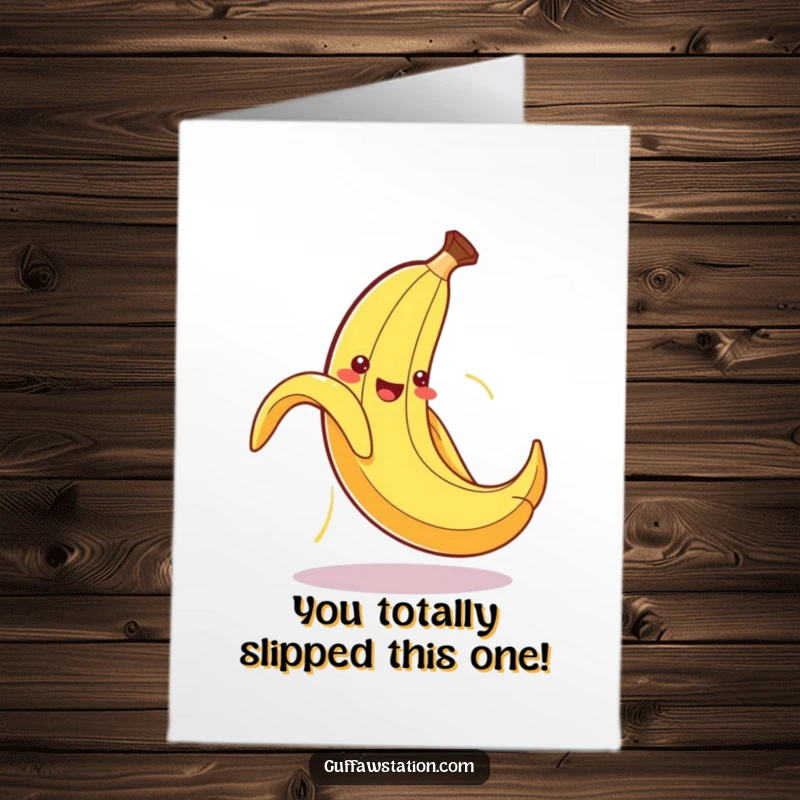 Funny Free Printable Congratulations Card: A banana peel hilariously slipping on itself, offering congrats with a twist.