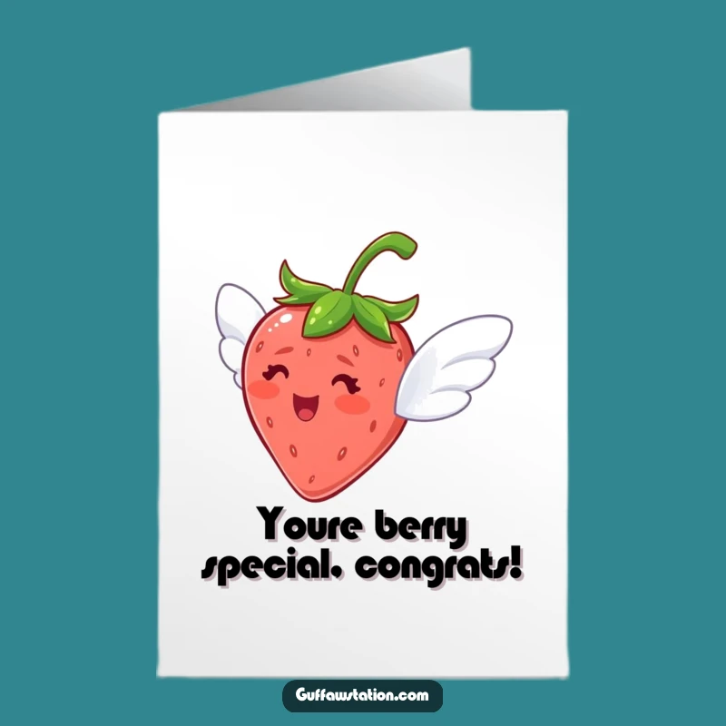 Free Printable Congrats Card: Flying Strawberry for Your Sweet Success!