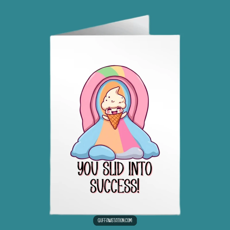 Free Printable Congrats Card: Giggling Ice Cream Cone Rainbow Descent!