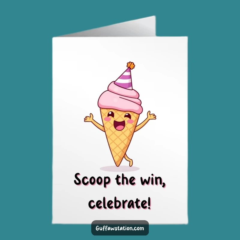 Free Printable Funny Ice Cream Congrats Card: Celebrate Wins with a Dancing Cone
