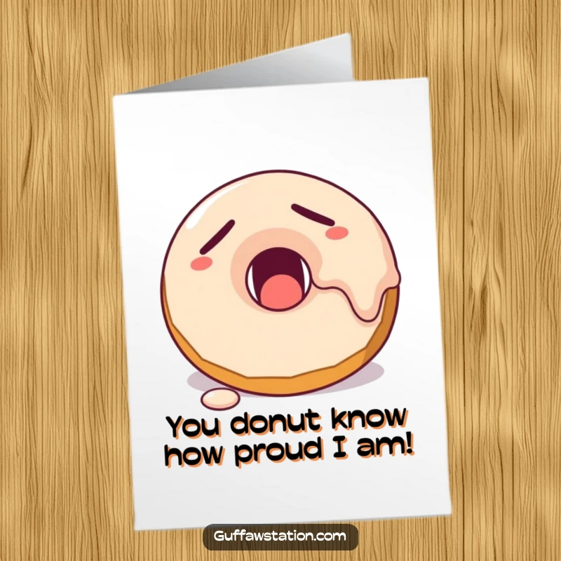 Funny Free Printable Congratulations Card: A sleepy donut character yawning, celebrating a milestone with a droopy, sweet grin.