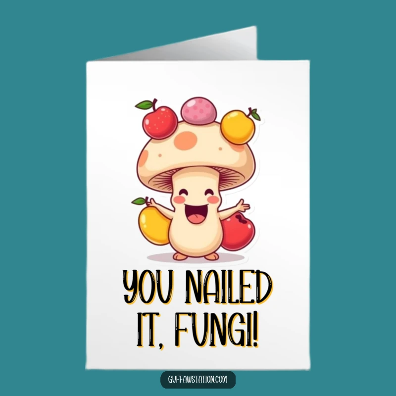 Free Printable Congrats Card: Juggling Mushroom - Cheerful Downloadable Gift