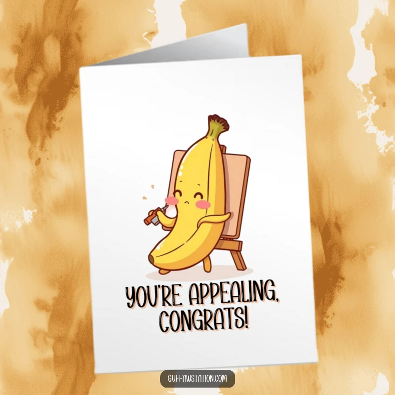 Funny Free Printable Congratulations Card: A blushing banana artistically paints its self-portrait with its own peel.