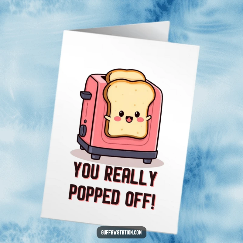 Funny Free Printable Congratulations Card: A slice of toast mid-air escaping a toaster, looking thrilled, celebrating success.