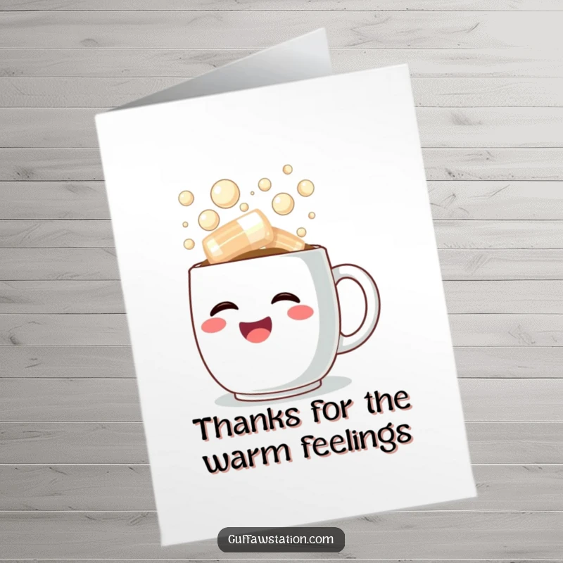 Funny Free Printable Thank You Card with a coffee mug overflowing with steaming, bubbly laughter, conveying warm thanks.