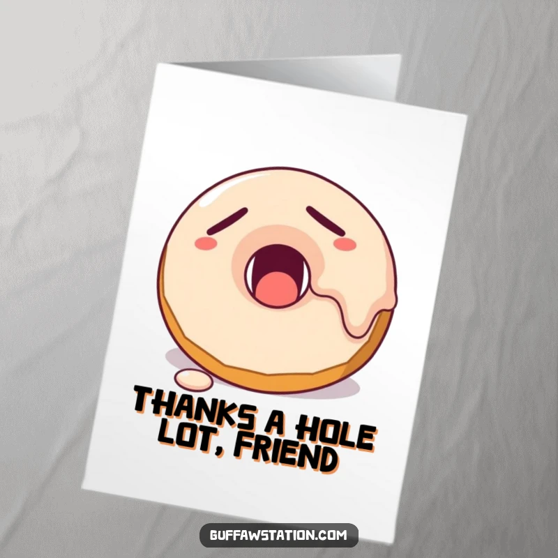 Funny Free Printable Thank You Card: A sleepy donut character yawning, showing appreciation with a relaxed, sweet expression.