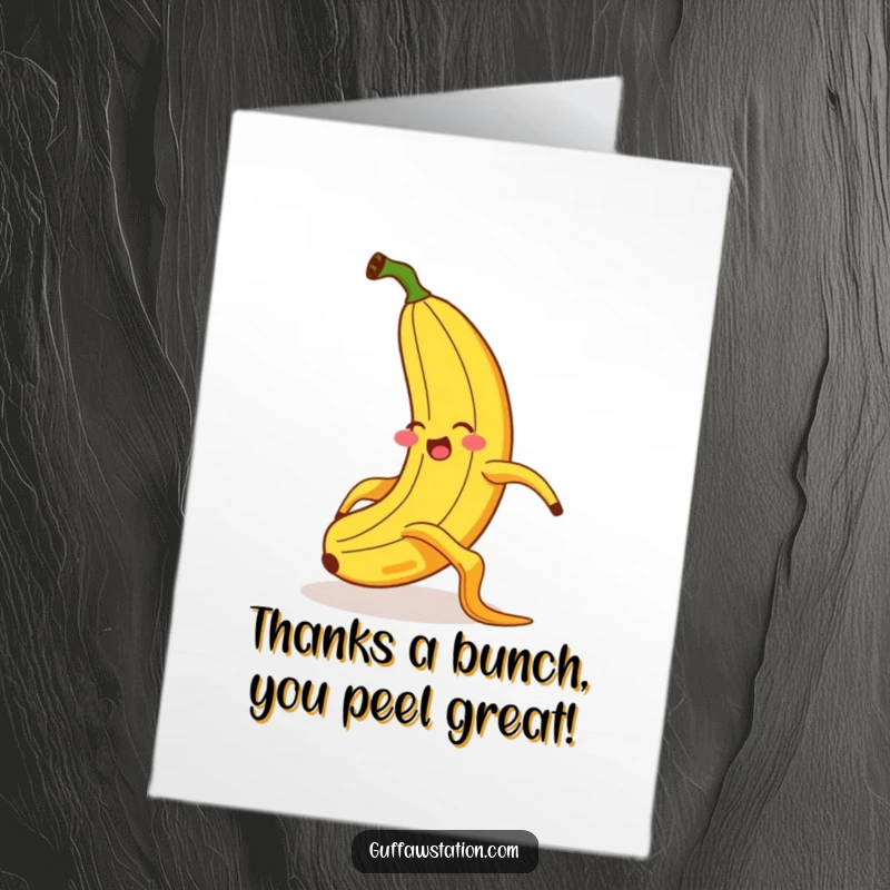 Funny Free Printable Thank You Card: A banana gleefully giggles while comically slipping on its own peel, expressing thanks.