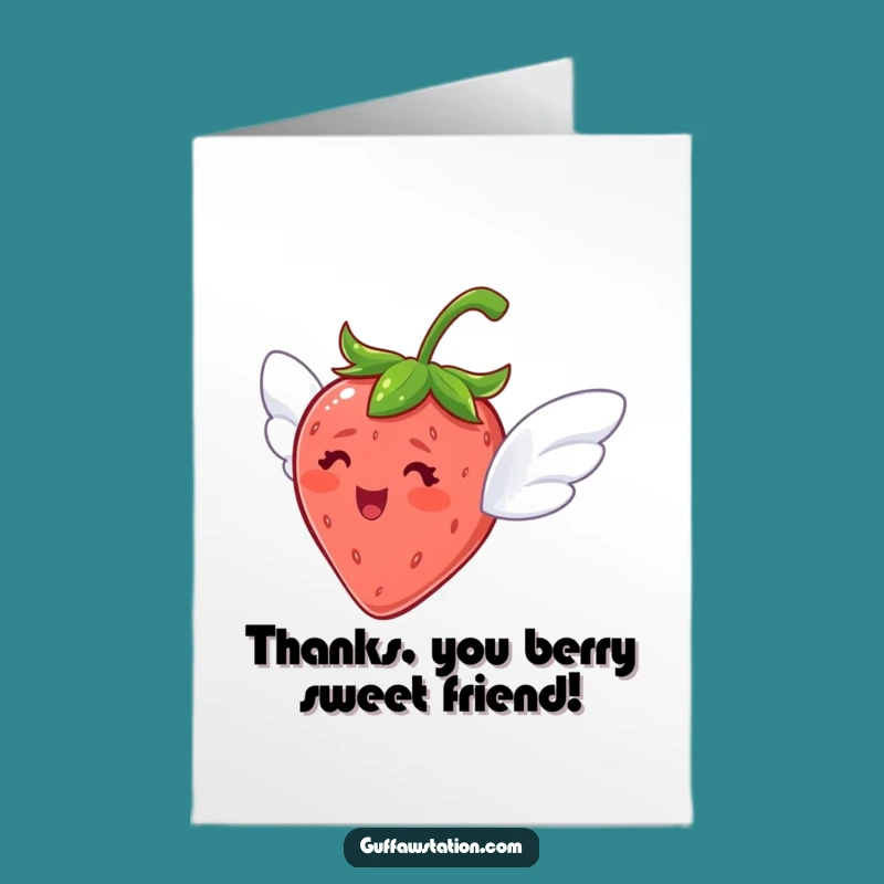Free Printable Thank You Card: Grateful Flying Strawberry for Your Kindness