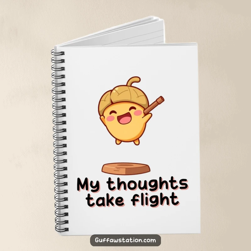 Funny notebook cover with an acorn launching from a slingshot, ideal for jotting down ambitious plans and inspired thoughts.