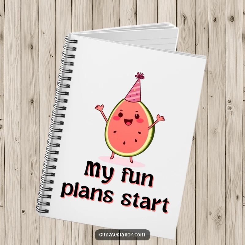 Funny watermelon notebook shows a dancing slice wearing a party hat, ready for your notes and party plans.