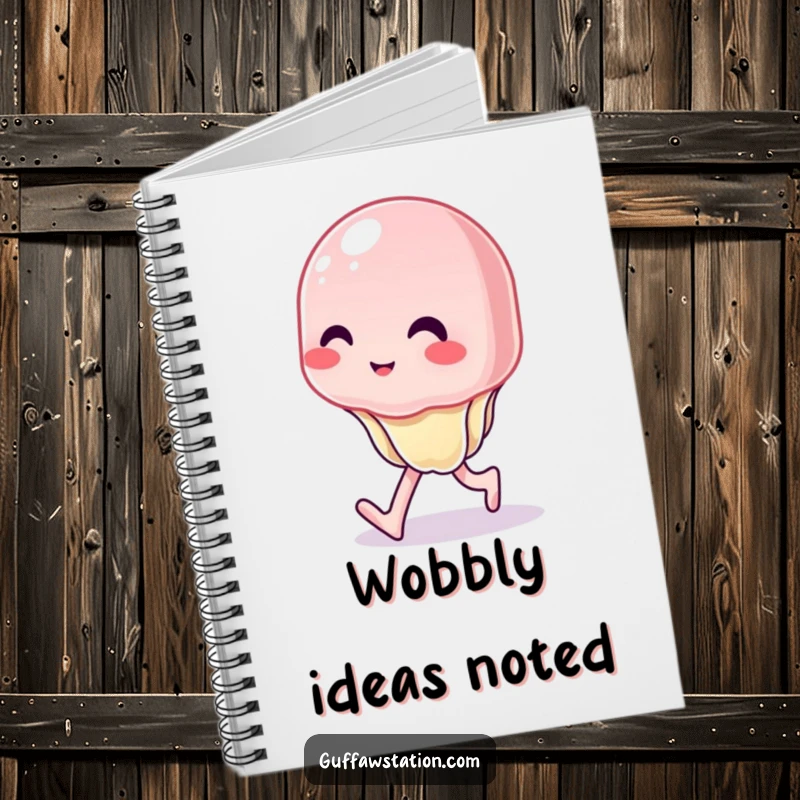 Funny notebook with a wobbly jelly character trying to walk, ideal for jotting notes with a humorous, unstable vibe.