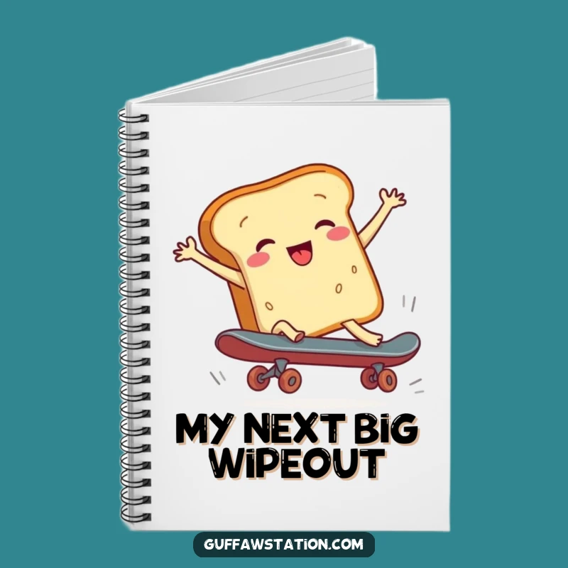 Funny Bread Skateboard Journal Notebook, Cartoon Diary, Great Funny Gift