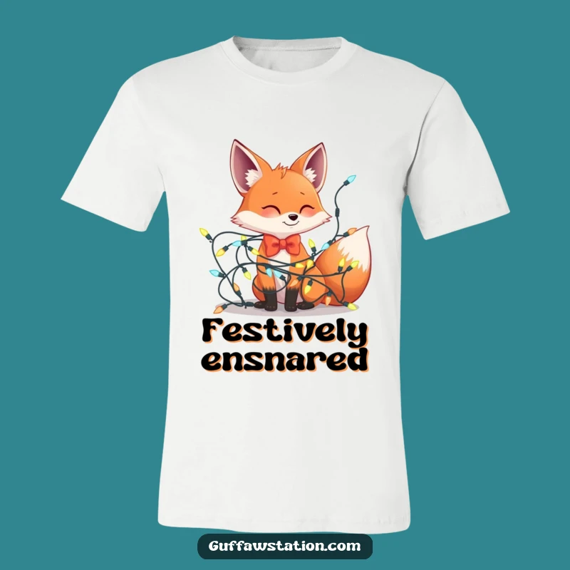 Funny Fox Bowtie Lights Tangle T-Shirt - Hilarious Holiday Apparel