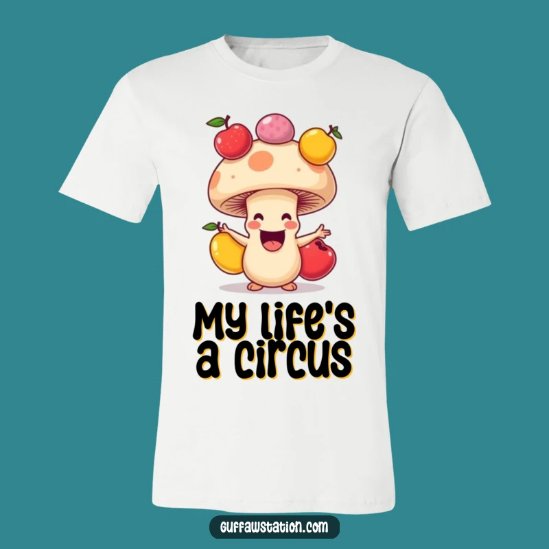 Funny Mushroom Juggling T-Shirt, Vibrant Cartoon Fun, Great Funny Gift Tee