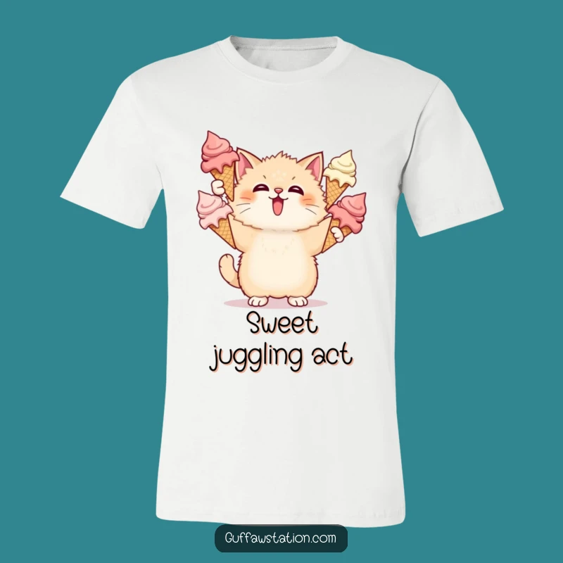 Funny Cat Juggling Ice Cream T-Shirt: Wear the Delicious Disaster, Ideal Funny Gift