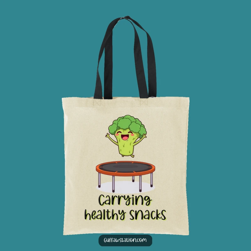 Funny Broccoli Tote Bag: Giggling Veggie Trampoline Jump, Ideal Funny Gift for Grocery Hauls